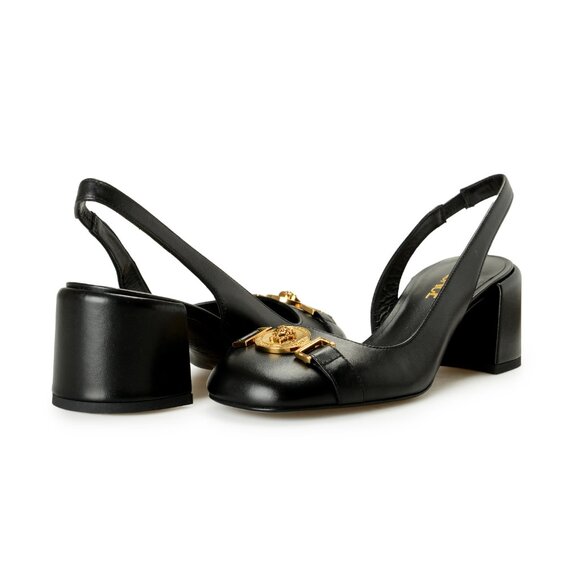 Versace Women's Leather Gold Medusa Heeled Slingback Pumps Shoes US 8 IT 38 - Picture 8 of 8